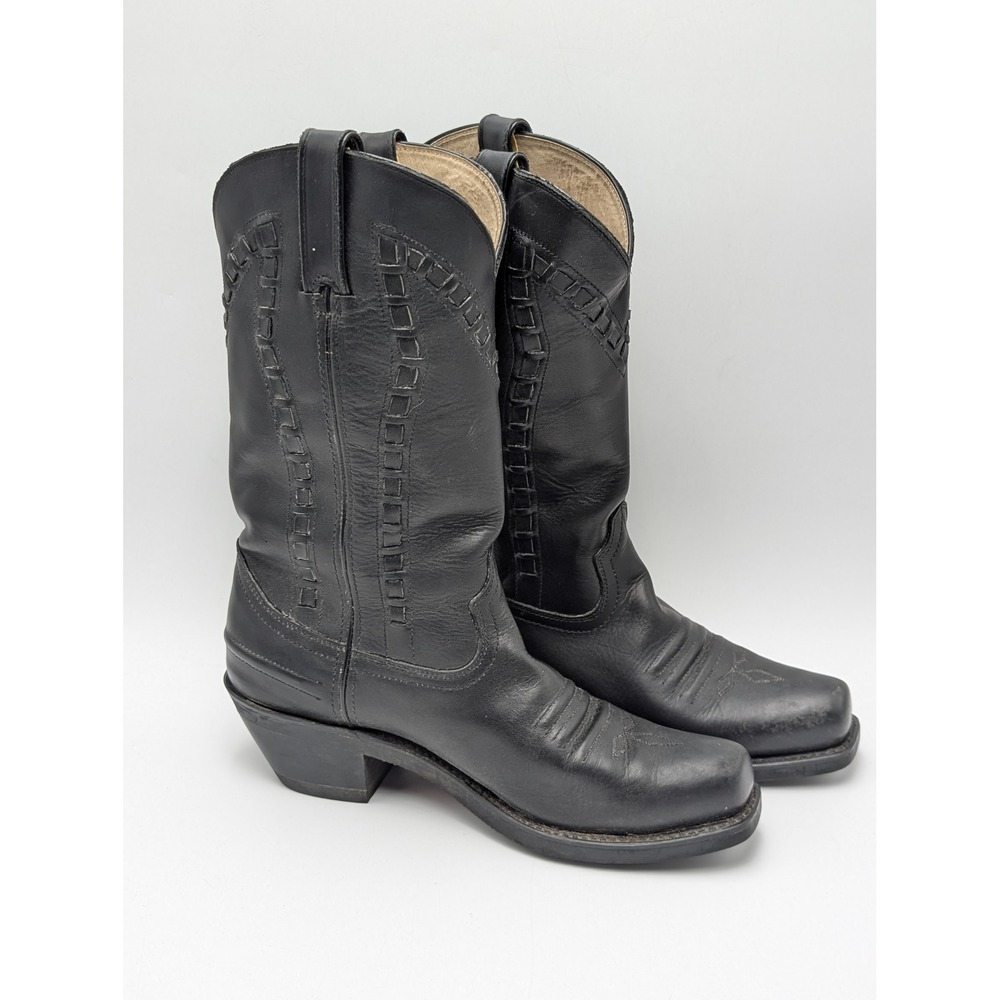 Durango Boots Women 8 Black RD5000 Leather Western Cowboy Woven Square Toe Heel